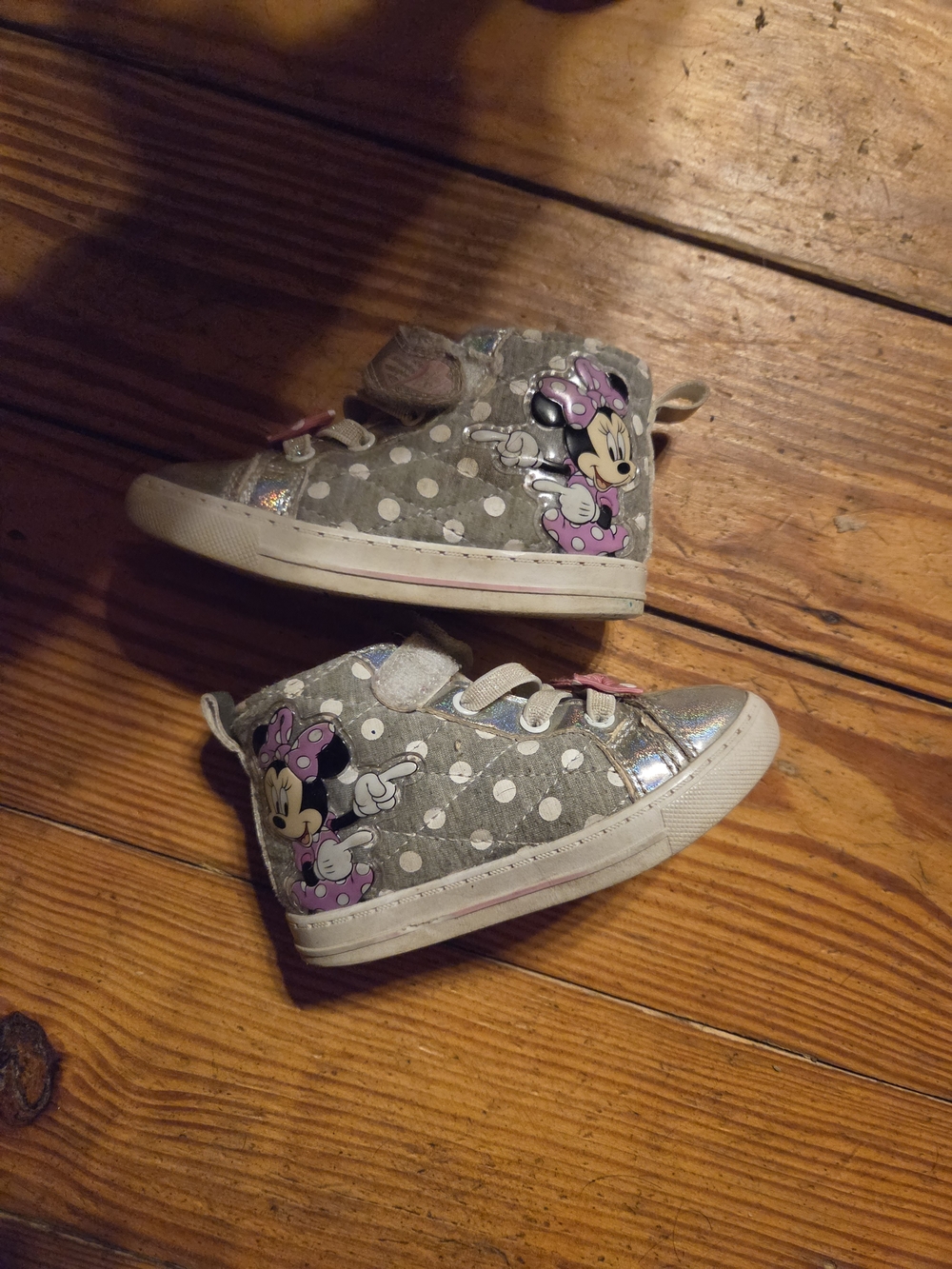 Disney Minnie Mouse Gray & Pink Polka Dot High-Top Sneakers for Kids